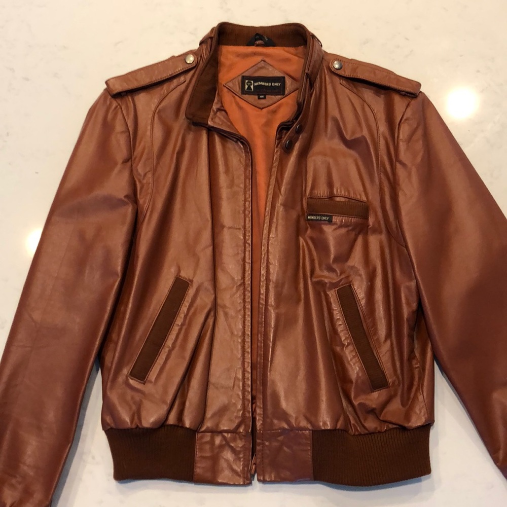 Vintage Members Only leather jacket brown.